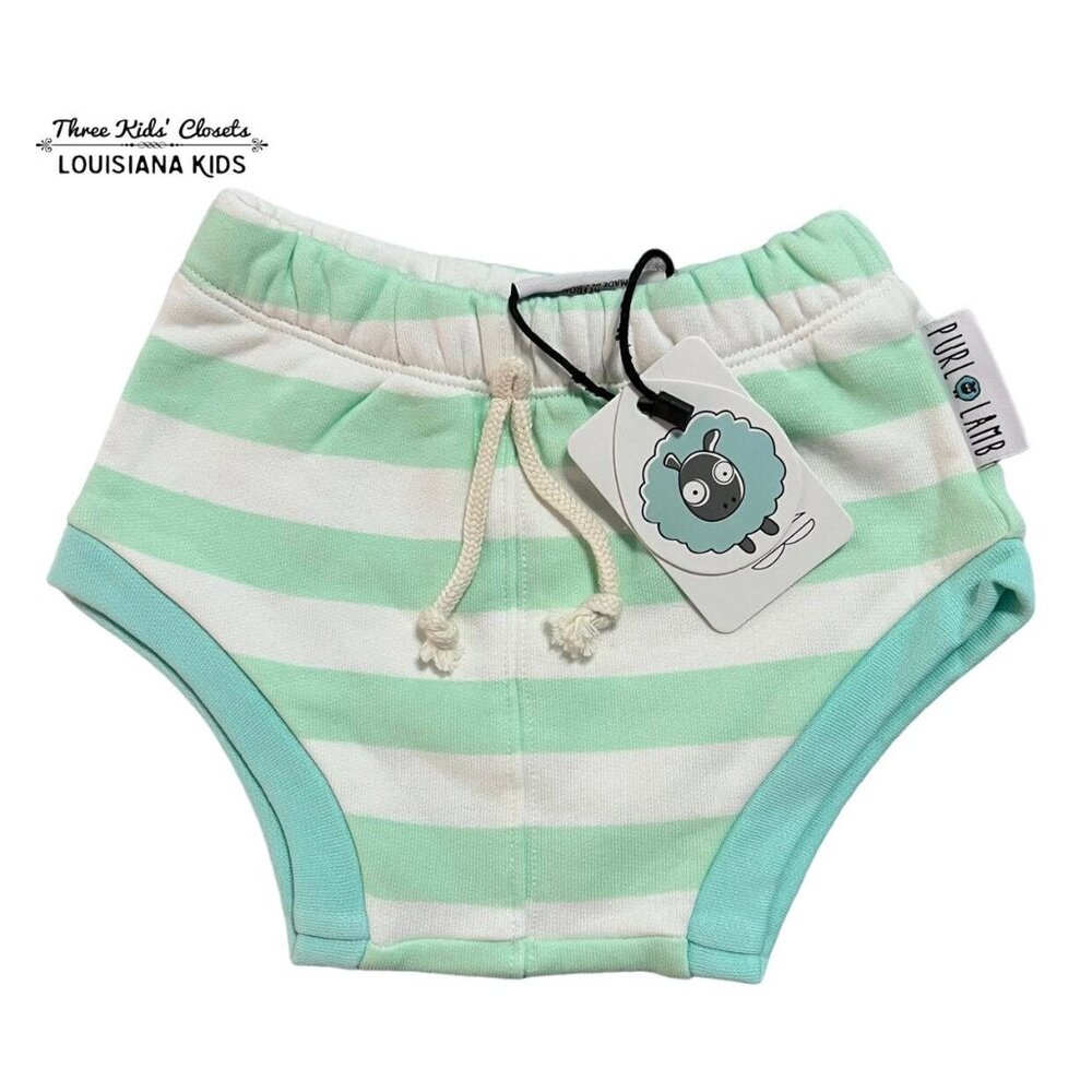 NEW Purl Lamb 18-24m Mint Striped Shorties Sweat Shorts